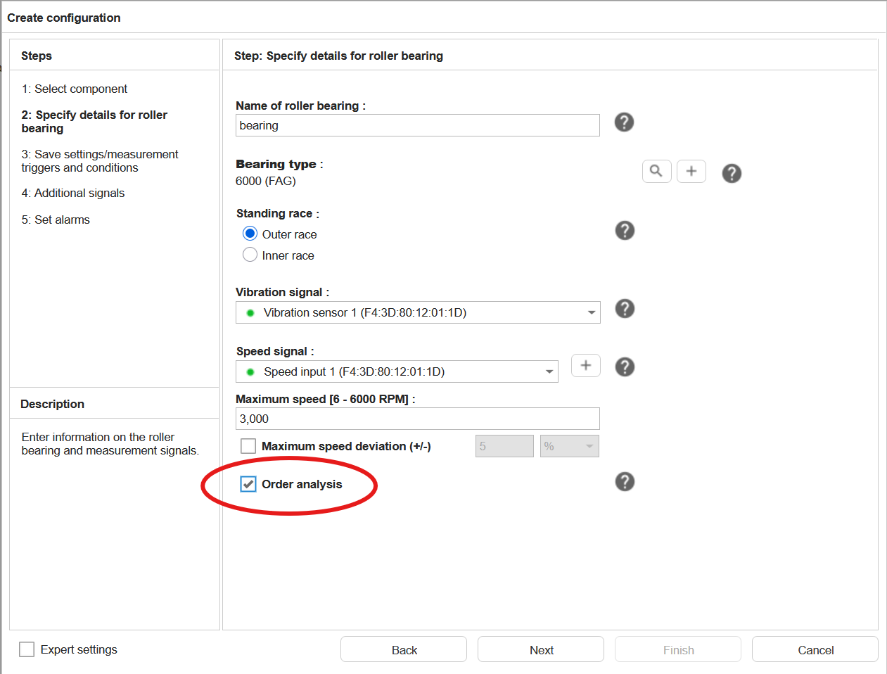 Order analysis settings