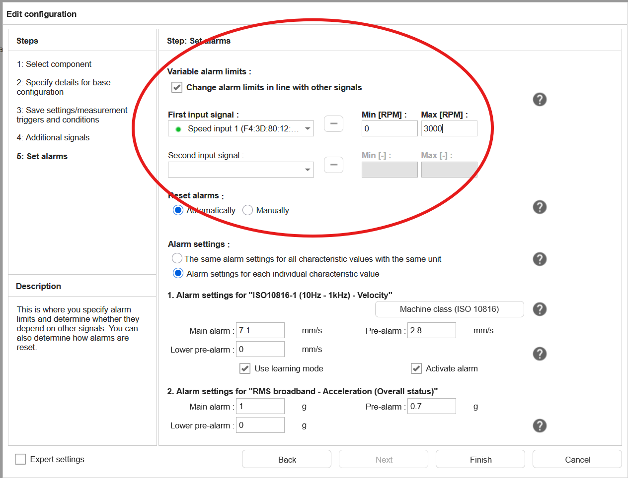 Variable alarm limits